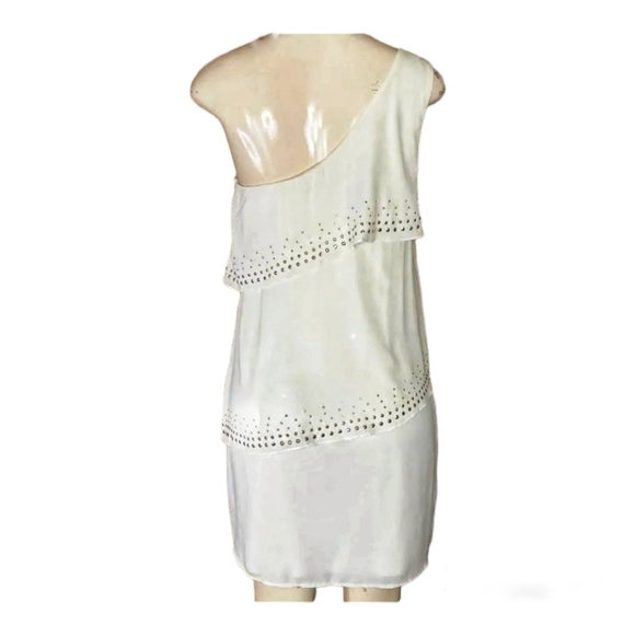 Express Beige with gold stud One shoulder Dress. - Picture 2 of 5